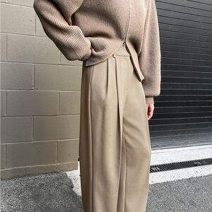 OAK + FORT Tan pleated women wide leg trousers